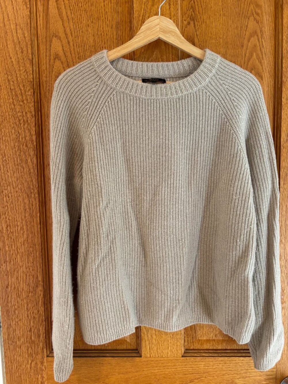 QUINCE 100% MONGOLIAN CASHMERE RIBBED CREW NECK SWEATER BEIGE MEDIUM